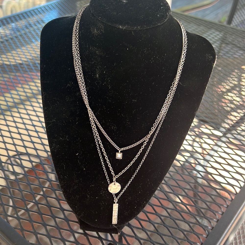 .925 sterling silver three strand necklace with Swarovski crystal.
